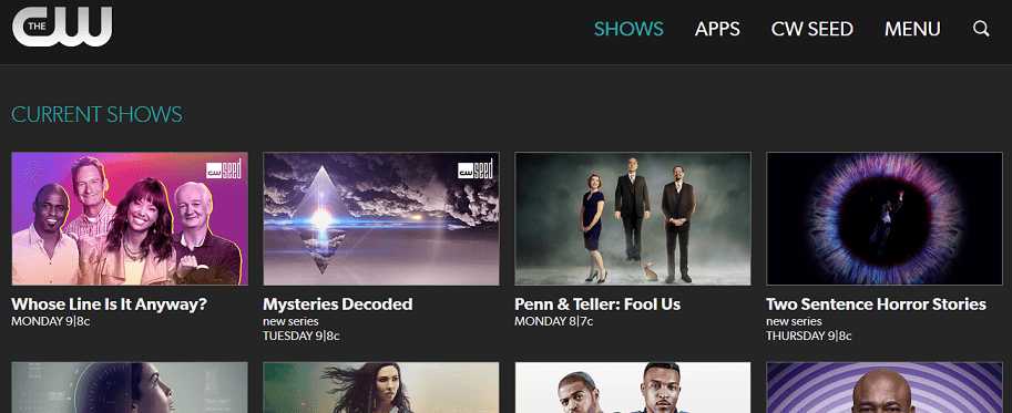 CW TV website