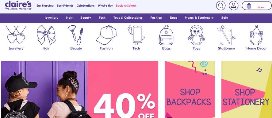 Claire's website