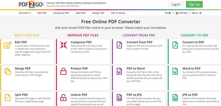 PDF2Go website