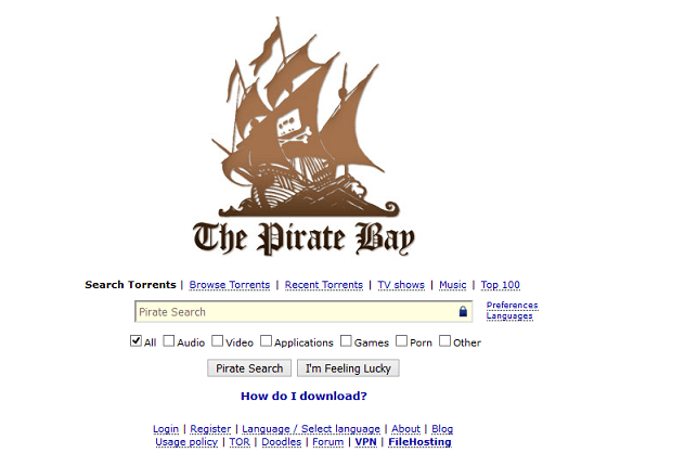 The Pirate Bay website