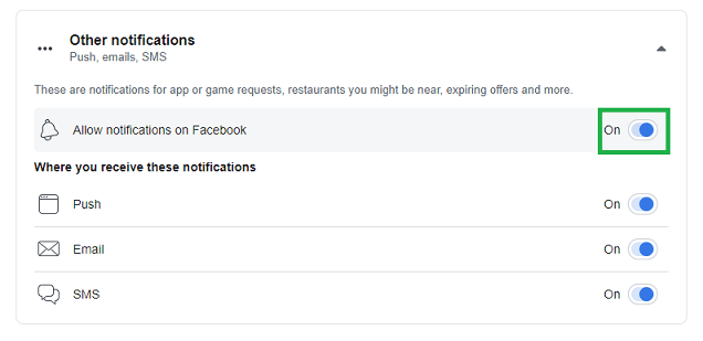 Facebook notification
