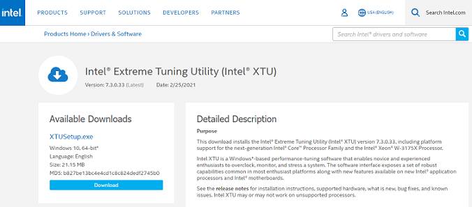 Intel XTU CPU Overclocking Software