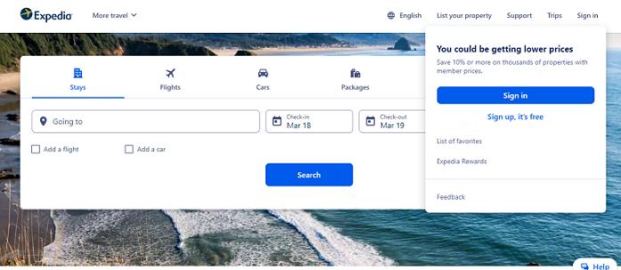 Expedia website