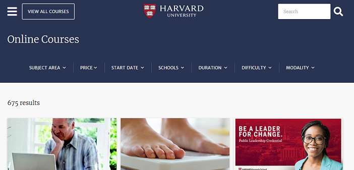 Harvard University website for online courses