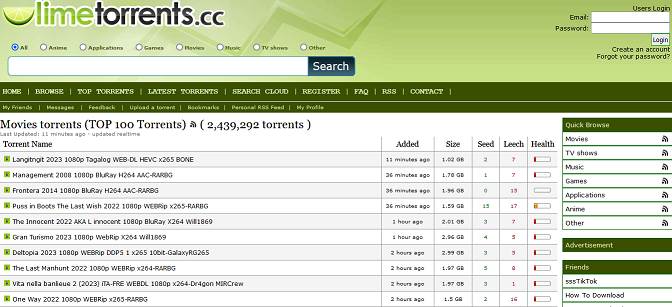 LimeTorrents website