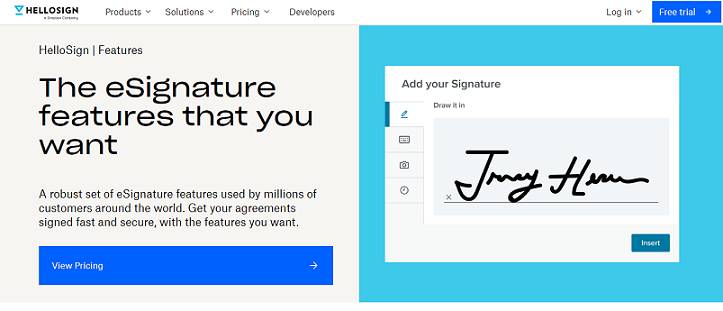 Hellosign website