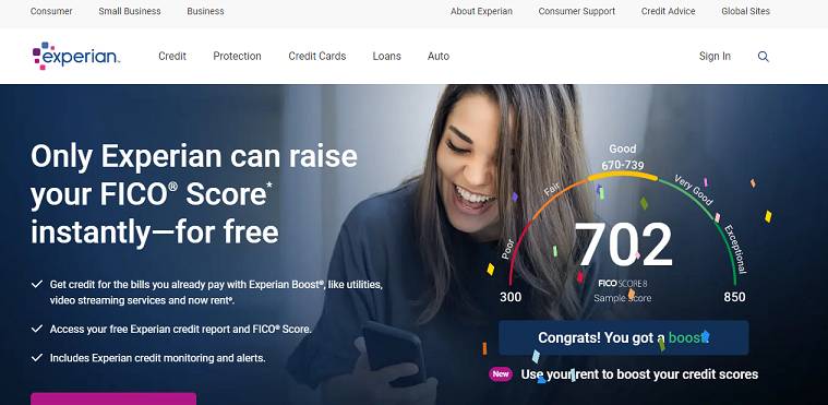 Experian Boost website