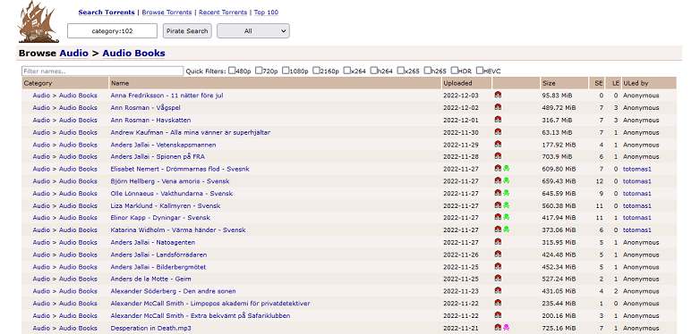 The Pirate Bay website