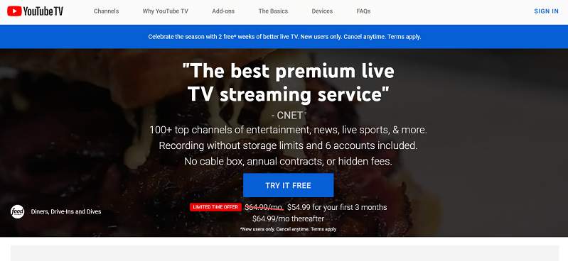 YouTube TV website