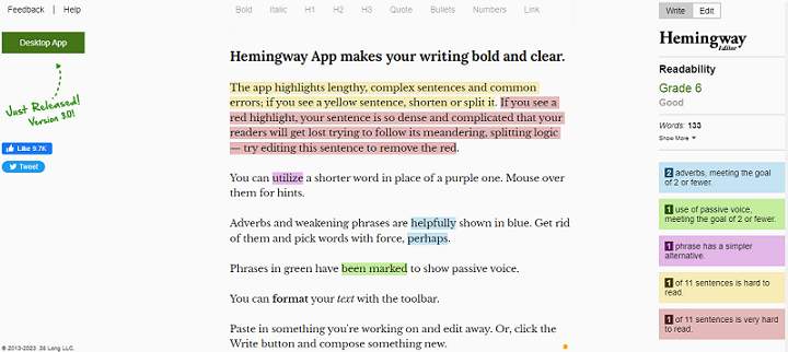 Hemingway Editor website