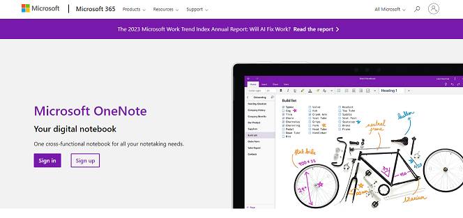 Microsoft OneNote website