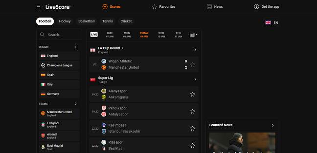 Livescore website